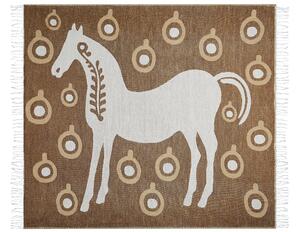Coperta in acrilico marrone 130 x 170 cm copriletto in poliestere motivo cavallo con frange soggiorno camera da letto Beliani