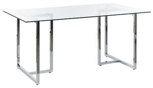 Tavolo da pranzo Piano in vetro temperato argento Rettangolare 160 x 90 cm Capacità 6 persone Design moderno Beliani
