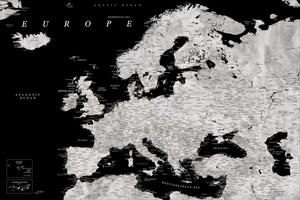 Posters, Stampe Blursbyai - Black and grey detailed map of Europe, (120 x 80 cm)