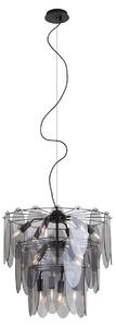Art Deco hanglamp zwart met smoke glas ovaal 14-lichts - Mochan