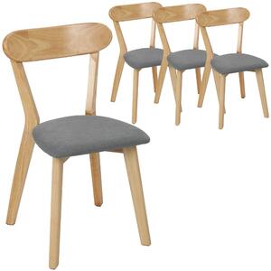 HOMCOM Set 4 sedie da pranzo imbottite in tessuto con schienale curvo, Grigio e Legno naturale | Aosom Italy