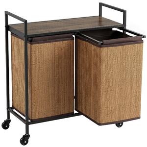 HOMCOM Cesto biancheria in bambù 120L a 2 vani con ripiano, sacco estraibile e ruote, 73x33x78 cm, Marrone | Aosom Italy
