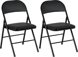 HOMCOM Set da 2 sedie pieghevoli - Sedia da ufficio portatile con cuscino, gambe in acciaio, nero