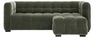 Divano design 3 posti e poggiapiedi in tessuto effetto velluto verde kaki CORTO