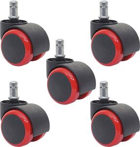 Set di 5 ruote per pavimenti duri HWC-H86, ruote per sedie da ufficio, portata 150 kg Ø 11 mm ~ rosso