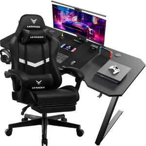 Set scrivania e sedia da gaming - Z12 + LRF300 - Pelle + fibra di carbonio - Design moderno - Da montare - Rosa