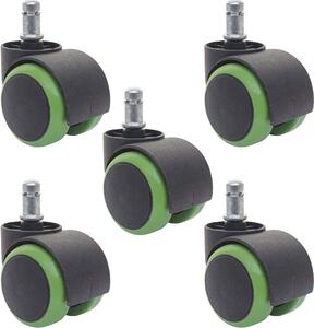 Set di 5 ruote per pavimenti duri HWC-H86, ruote per sedie da ufficio, portata 150 kg Ø 11 mm ~ verde