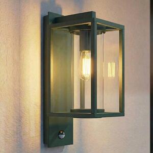 Lucande Applique da esterno Ferda, sensore con portalampada inferiore, verde Ferda Lucande, dimmerabile, Verde, Alluminio, Moderno