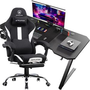 Set scrivania e sedia da gaming - Z12 + GT905-WT - Sedia ergonomica - Pelle + fibra di carbonio - Stile moderno e minimalista - Da montare - Khaki scuro