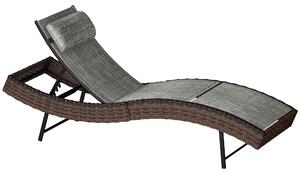 Outsunny Lettino Prendisole da Giardino in Rattan Forma S con Cuscino a 5 Posizioni, 60x198x44cm, Marrone | Aosom Italy
