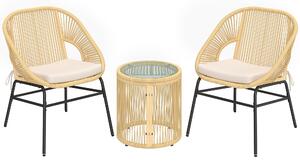 Outsunny Set da Bistrò da 3 Pezzi in Rattan e Acciaio con 2 Sedie, Tavolo Rotondo con Piano in Vetro Temperato, Beige | Aosom Italy