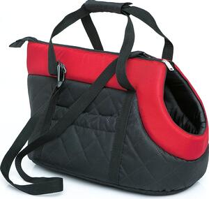 Borsa da trasporto leggera per cani 25x50x27 cm - morbida imbottitura con maniglia per il trasporto, nera e rossa