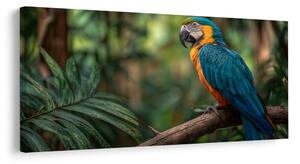Quadro su tela – Pappagallo tra foglie tropicali
