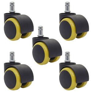 Set di 5 ruote per pavimenti duri HWC-H86, ruote per sedie da ufficio, portata 150 kg Ø 11 mm ~ giallo