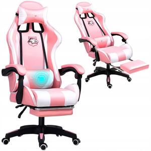 Comoda sedia da gaming con cuscino massaggiatore rosa e bianco