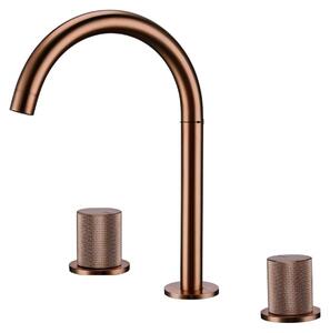 Rubinetto per lavabo con due maniglie in rosa oro