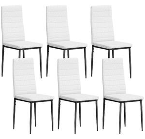 HOMCOM Set da 6 Sedie da Pranzo Moderne Rivestite in Lino Sintetico con Schienale Alto e Gambe in Metallo 41x50x97 cm Bianco | Aosom Italy