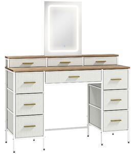 HOMCOM Toeletta con specchio e luci LED a 3 colori, con 10 cassetti in tessuto, 118,5 x 39,5 x 140 cm Legno naturale | Aosom Italy