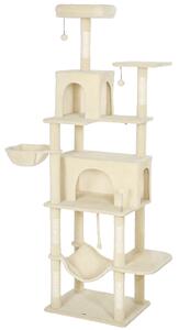 PawHut Albero Tiragraffi per Gatti con Piattaforma, Torre, Letto, Tane e Pali in Sisal 60x48x202 cm Beige | Aosom Italy