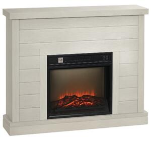 HOMCOM Camino Elettrico 1800W con Effetto Fiamma e Telecomando, in Legno, Metallo e Vetro, 96.5x22x81.7 cm, Grigio Chiaro