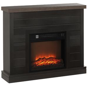 HOMCOM Camino Elettrico 1800W con Effetto Fiamma e Telecomando, in Legno, Metallo e Vetro, 96.5x22x81.7 cm, Grigio Scuro | Aosom Italy