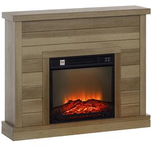 HOMCOM Camino Elettrico 1800W con Effetto Fiamma e Telecomando, in Legno, Metallo e Vetro, 96.5x22x81.7 cm, color Legno
