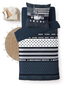 Set copripiumino e federa blu scuro in cotone per letto singolo 140x200 cm States – douceur d'intérieur