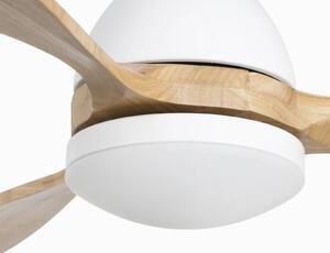 FARO BARCELONA Ventilatore Poros, lampada LED bianco/legno chiaro