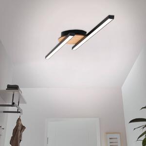 Briloner Plafoniera LED Go 2 luci nero/decoro legno lineare