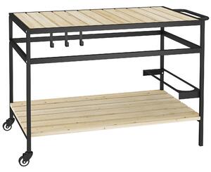 Carrello Portavivande da Giardino 107x65x80 cm Ripiano e Maniglia in Legno a Doghe e Acciaio