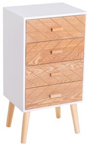 Homcom Cassettiera in Legno 4 Cassetti, Bianco e Legno, 40x30x75cm