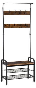 HOMCOM Appendiabiti da Terra in Stile Industriale con Scarpiera (3 Ripiani/8 Ganci) Legno MDF e Metallo, 72x34x185cm