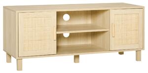 HOMCOM Mobile Porta TV con Vani Aperti e Ante in Rattan, Mobiletto per TV Fino 50'', 115x40x48cm, Colore Legno
