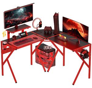 HOMCOM Scrivania Gaming, Scrivania Angolare per Ufficio o Camera, Scrivania Porta PC ad Angolo in Metallo, Nero e Rosso 125x125x75cm