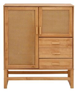 Cassettiera in legno di pino con ante in rattan , larghezza 90 cm Jolene - Støraa