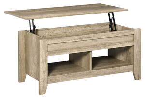 HOMCOM Tavolino rettangolare con piano sollevabile, 2 scomparti aperti, pannello truciolare 105 x 50 x 49 cm - rovere
