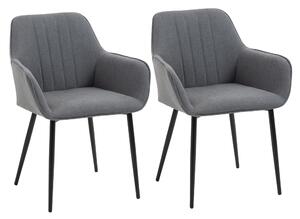 HOMCOM Sedie da pranzo in 2 pezzi con rivestimento in lino traspirante Sedia ergonomica da cucina con braccioli dello schienale e gambe in metallo Lino grigio scuro 59,5 x 56,5 x 81 cm
