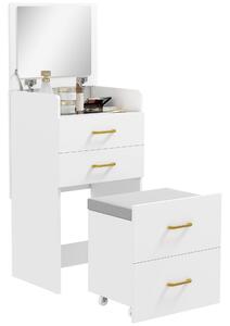 HOMCOM Tavolo da toeletta 3-in-1 con specchio, comodino, sgabello a rotelle, cassetti, Bianco | Aosom Italy