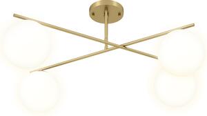 HOMCOM Lampadario lustro moderno a 4 luci con attacco E14, montaggio semi-incasso, dorato e crema | Aosom Italy