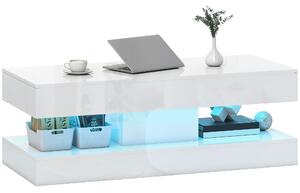 HOMCOM Tavolino da Salotto con Cassetti e Luci LED, Tavolino da Caffè Moderno con Ripiano Aperto, Tavolino, Truciolato, Bianco | Aosom Italy