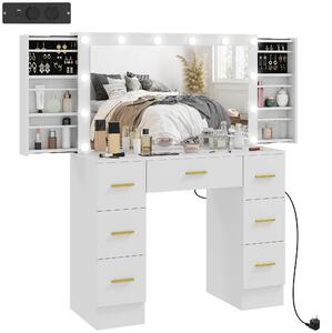 HOMCOM Tavolo da Trucco con Specchio e 12 Luci LED, Consolle per il Trucco con 7 Cassetti, 6 Staufächer nascosti, Truciolato, Bianco | Aosom Italy