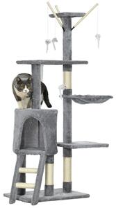 Albero Tiragraffi con Casetta e Piattaforme in Peluche 50x35x134,2 cm Trespoli e Giochi in Truciolato Peluche e Sisal Grigio