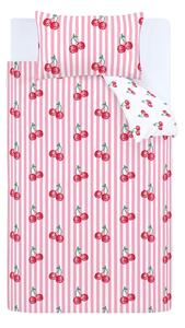 Set copripiumino e federa bianco e rosa per letto singolo 135x200 cm Disco Cherries Stripes – Catherine Lansfield