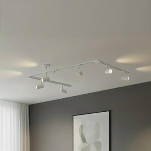 Sistema di binari Lindby Linaro, GU10, a 6 luci, bianco, forma C Linaro, Bianco / Opale, Soggiorno / Sala da pranzo, Alluminio, Moderno