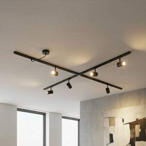 Sistema di binari Lindby Linaro, GU10, a 6 luci, nero, forma X Linaro, Nero, Soggiorno / Sala da pranzo, Alluminio, Moderno