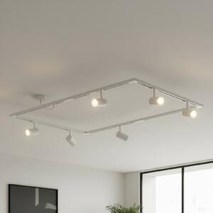 Sistema di binari Lindby Linaro, GU10, a 6 luci, bianco, forma O Linaro, Bianco / Opale, Soggiorno / Sala da pranzo, Alluminio, Moderno