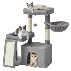 Feandrea Tiragraffi, tiragraffi per gatti con colonne, rampa, tiragraffi, 2 grandi piattaforme, cuccia e cestino, altezza 85,8 cm, grigio tortora