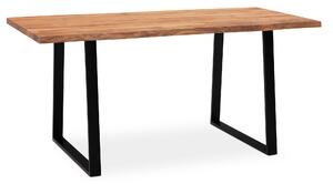 Tavolo da sala da pranzo WOHNLING 200x100x76 cm in legno massiccio di acacia / tavolo da pranzo in metallo con bordo ad albero tavolo da cucina massiccio con gambe trapezoidali in nero tavolo in legno