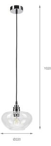 Lampadario a sospensione con cavo FLO, 1x E27, 15W, 230V, cromo lucido/trasparente