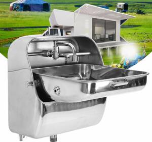 Lavabo a muro in acciaio inox 304 con rubinetto, lavabo sospeso nascosto per camper, furgoni gastronomici, barche, roulotte